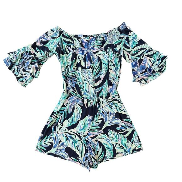 Lilly Pulitzer Calla Off The Shoulder Romper tropical Size L Multicolor - Picture 3 of 8